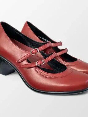Dansko Babette Red Leather Mary Jane Heeled Shoes Size 40 Black Heels Grunge